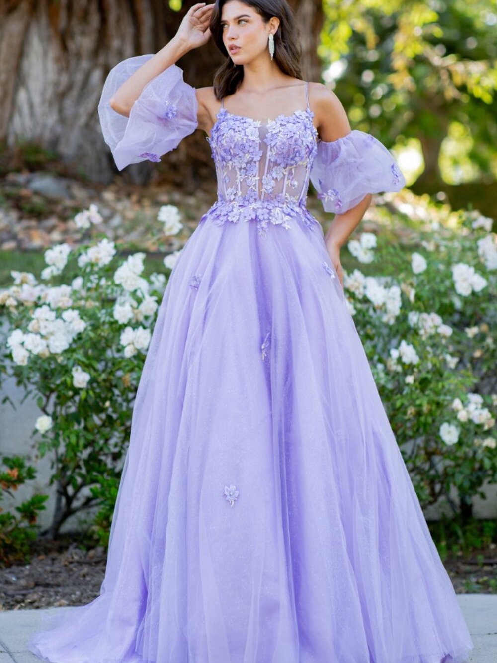 NEW LILAC Tulle Off Shoulder Evening Gown Floor Length With Slit 8130J